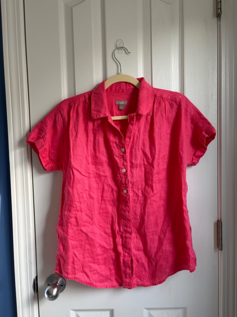 J. Jill 100% Linen Short Sleeve Button Down Shirt Size XS Pink